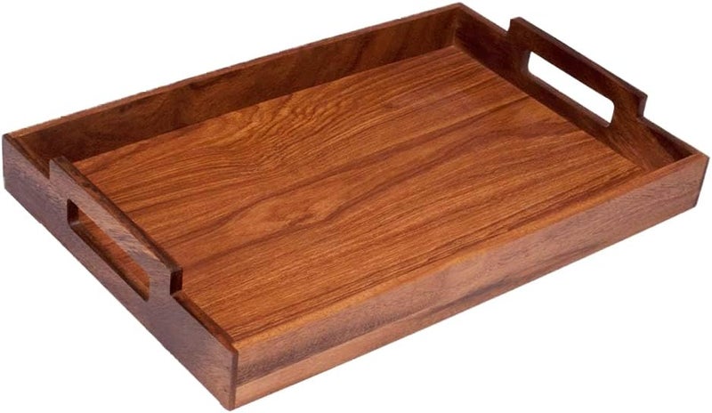Billi Acacia Wood Serving Tray with Handles Decorative Wooden Tray - Perfect for Breakfast, Lunch, Dinner, Ottoman, Coffee Table - Durable Living Room and Couch Medium 48x31x7cm - Image 1
